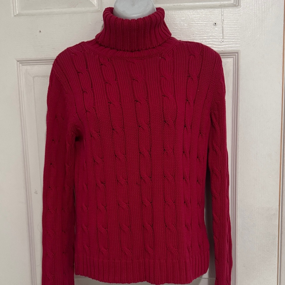 Eddie Bauer Vintage Heavy Cotton Women's Cowl Neck Sweater - Deep Red